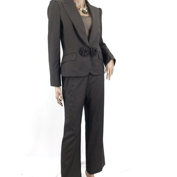 ANNE KLEIN Pantsuit Rosette Snap Flare Leg 10 - Picture 2 of 6